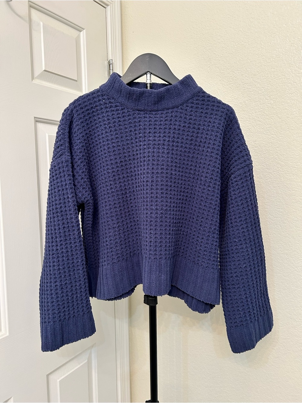 Altar'd State Navy Waffle Knit Mock Turtleneck Sweater